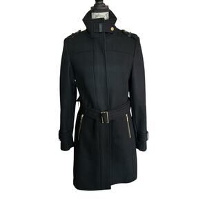 Cole Haan Black Wool Blend Belted Trench Coat Size 2 Minimalist CityChic Classic